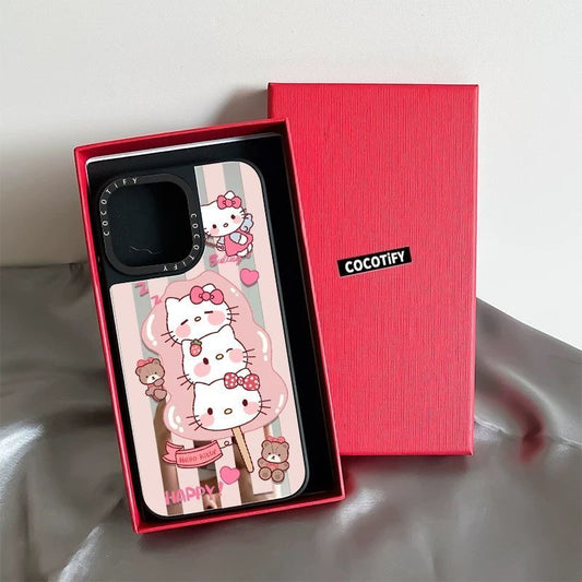 スマホケース  ハローキティの串カツテーマ  耐衝撃・防振性能に優れ、高級感あふれるスマホケースで、iPhone に対応