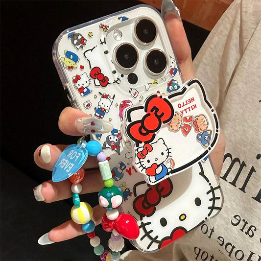 スマホケース  可愛らしさが溢れるハローキティが、ぐるぐると揺れるユニークなラシャーデザインで登場  耐衝撃・防振性能に優れ、高級感あふれるスマホケースで、iPhone に対応