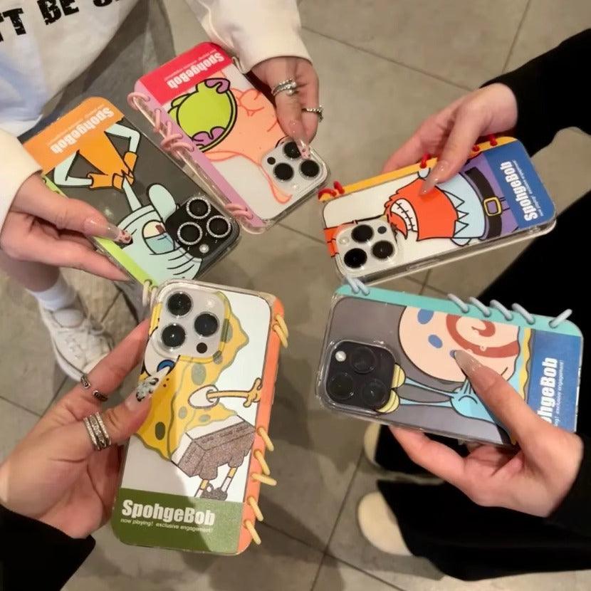 本型スマホケース スポンジボブテーマ 手帳型スマホケース キャラクターの柔らかい 折りたたみ式 ノート型 スマホケース  iPhone に対応