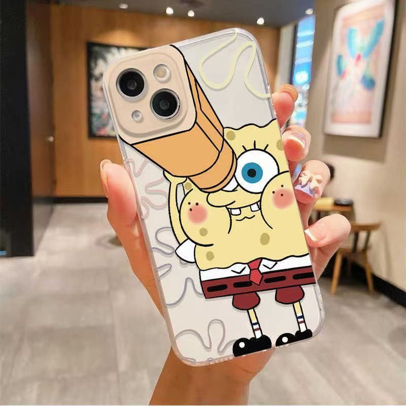 スマホケース  望遠鏡を持ったスポンジボブとパトリック  耐衝撃・防振性能に優れ、高級感あふれるスマホケースで、iPhone に対応