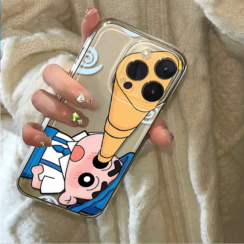 スマホケース  望遠鏡を持ったしんちゃんをモチーフ  耐衝撃・防振性能に優れ、高級感あふれるスマホケースで、iPhone に対応
