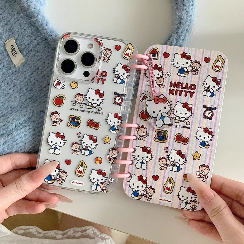 本型スマホケース ハローキティ テーマ 手帳型スマホケース キャラクターの柔らかい 折りたたみ式 ノート型 スマホケース iPhone に対応