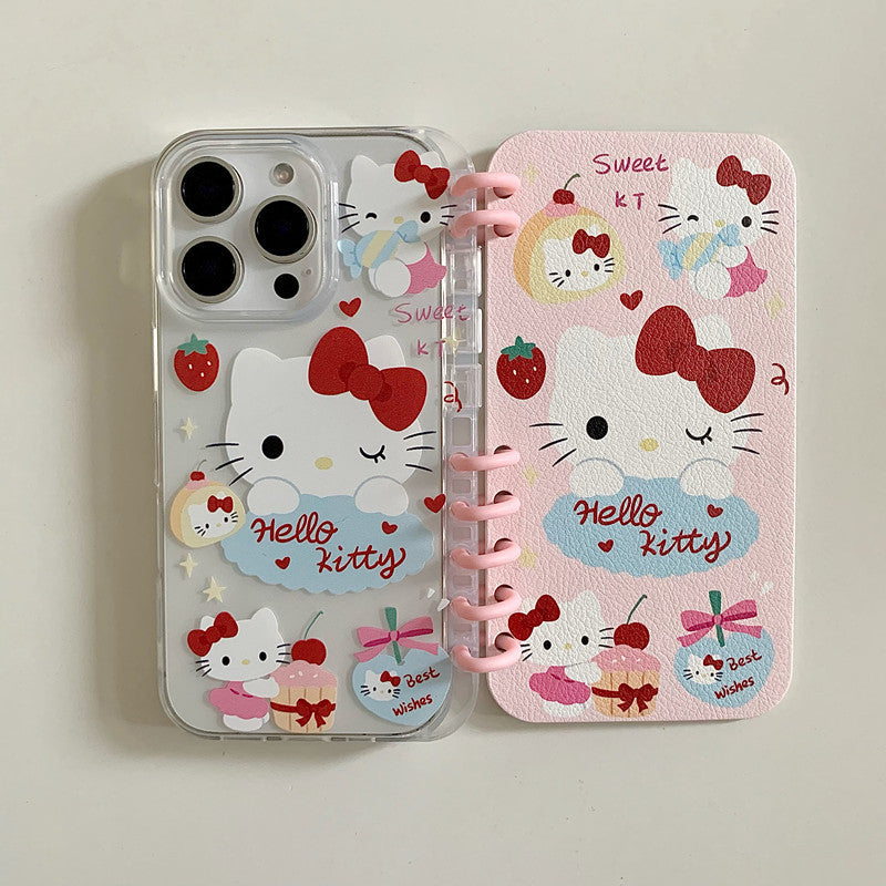 本型スマホケース ハローキティ デザイン  手帳型スマホケース キャラクターの柔らかい 折りたたみ式 ノート型 スマホケース iPhone に対応