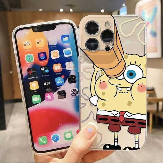 スマホケース  望遠鏡を持ったスポンジボブとパトリック  耐衝撃・防振性能に優れ、高級感あふれるスマホケースで、iPhone に対応