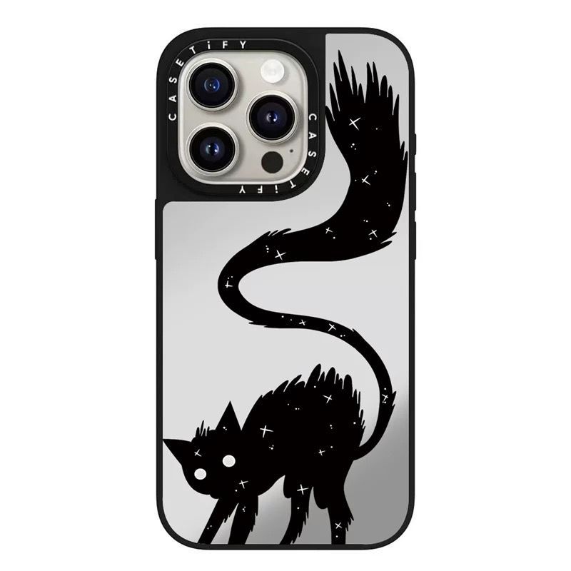 スマホケース 神秘的な黒猫と輝く星々テーマ 耐衝撃・防振性能に優れ、高級感あふれるスマホケースで、iPhone に対応