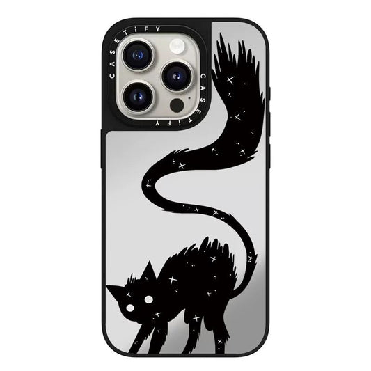 スマホケース  神秘的な黒猫と輝く星々テーマ  耐衝撃・防振性能に優れ、高級感あふれるスマホケースで、iPhone に対応