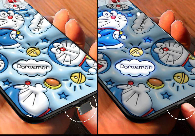 スマホケース  人気のドラえもんをデザインテーマに、スマートな発光機能を搭載テーマ  耐衝撃・防振性能に優れ、高級感あふれるスマホケースで、iPhone に対応