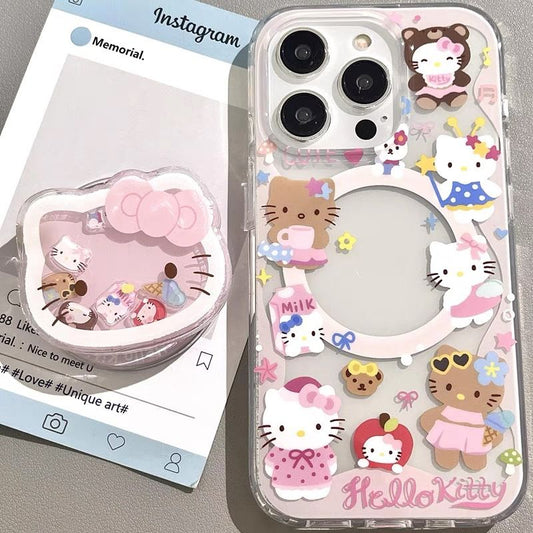 スマホケース  海辺をテーマにしたハローキティ磁石式スマホケース  耐衝撃・防振性能に優れ、高級感あふれるスマホケースで、iPhone に対応