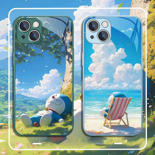 スマホケース  リラックスしたドラえもんテーマ、  耐衝撃・防振性能に優れ、高級感あふれるスマホケースで、iPhone に対応