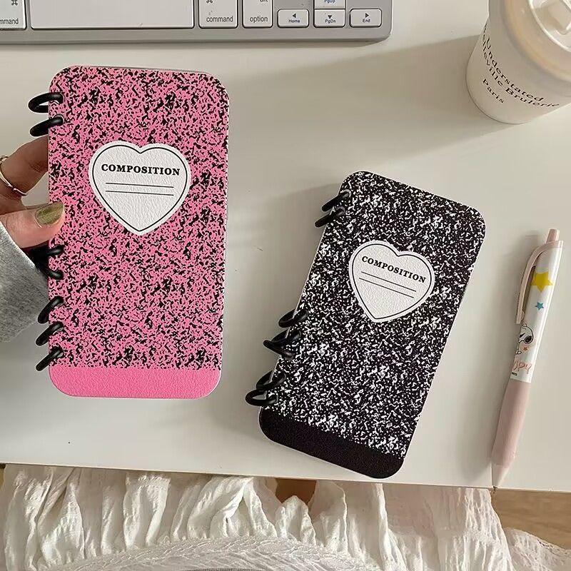 本型スマホケース ハートテーマ 手帳型スマホケース キャラクターの柔らかい 折りたたみ式 ノート型 スマホケース iPhone に対応