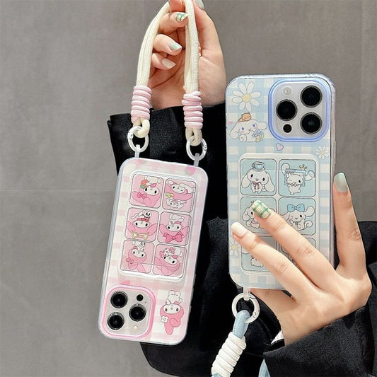 スマホケース  メロディーとシナモロールかわいいパズルテーマのスマホケース  耐衝撃・防振性能に優れ、高級感あふれるスマホケースで、iPhone に対応