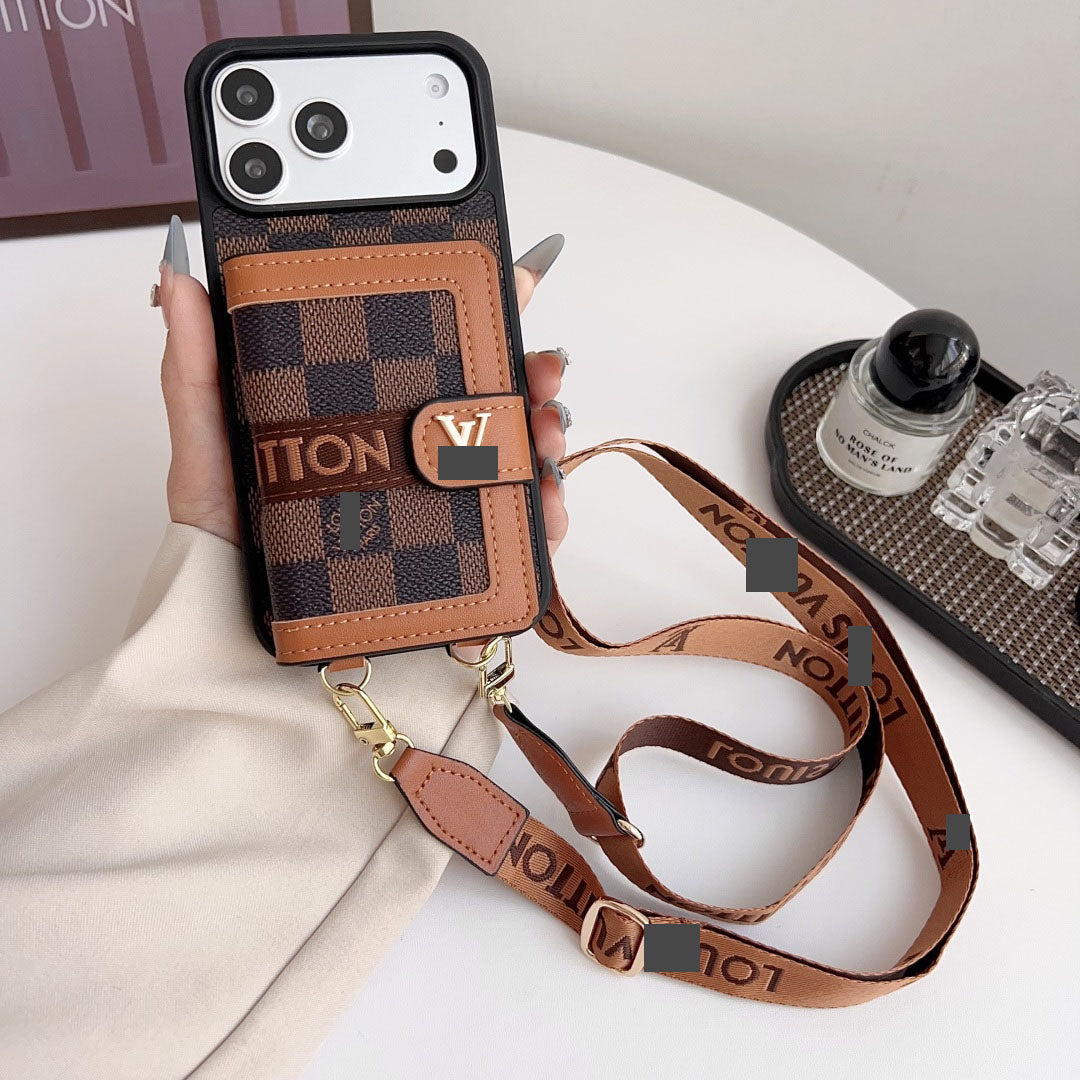 #428 スマホケース 紐付き カードケース付き 耐衝撃・防振性能に優れ、iPhone に対応