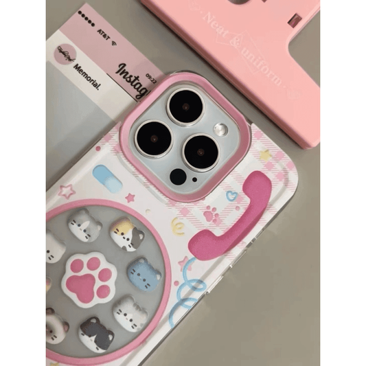 スマホケース  かわいい猫電話をモチーフ  耐衝撃・防振性能に優れ、高級感あふれるスマホケースで、iPhone に対応