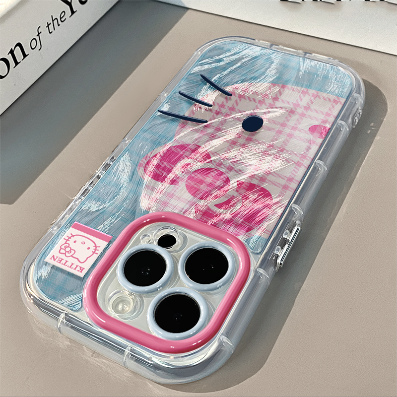 スマホケース ピンクチェック柄のハローキティマテーマ、 耐衝撃・防振性能に優れ、高級感あふれるスマホケースで、iPhone に対応