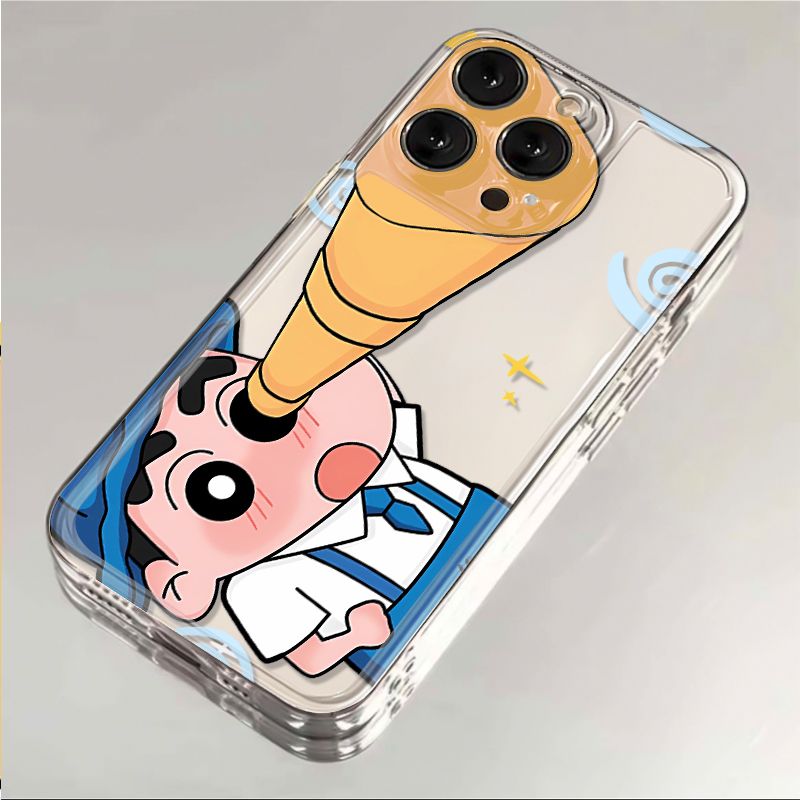 スマホケース  望遠鏡を持ったしんちゃんをモチーフ  耐衝撃・防振性能に優れ、高級感あふれるスマホケースで、iPhone に対応