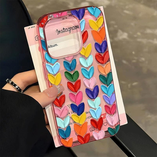 スマホケース  バラエティ豊かな色のハートテーマ、  耐衝撃・防振性能に優れ、高級感あふれるスマホケースで、iPhone に対応