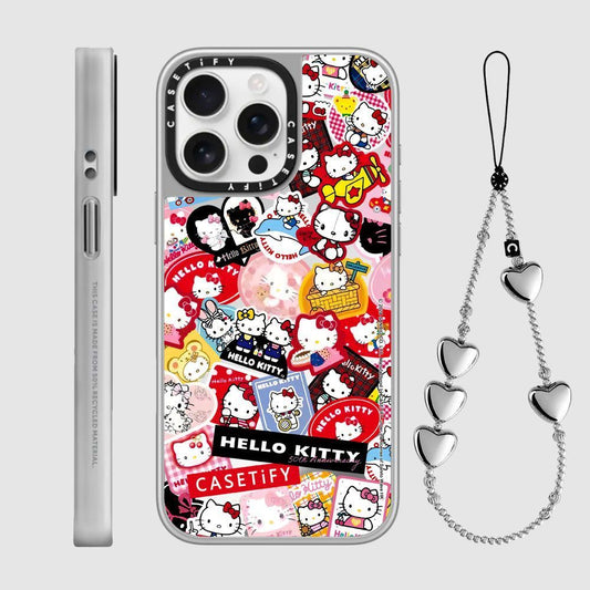 スマホケース  ハローキティテーマ 付属のハート型紐  耐衝撃・防振性能に優れ、高級感あふれるスマホケースで、iPhone に対応