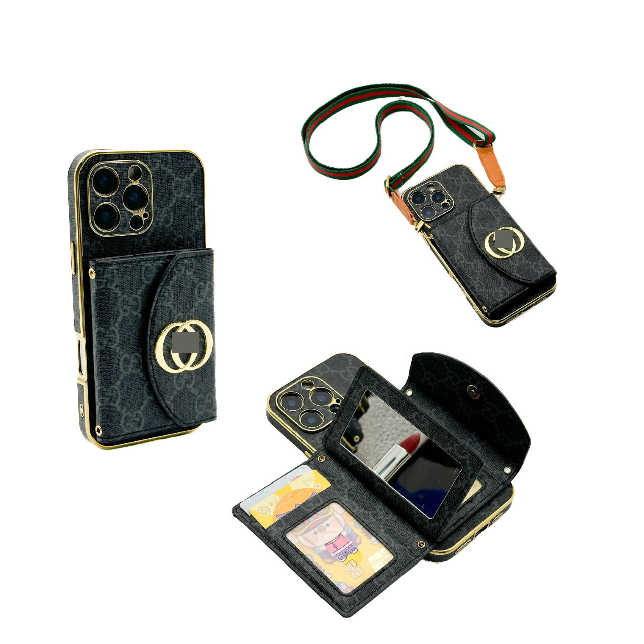#301 スマホケース 紐付き カードケース付き 耐衝撃・防振性能に優れ、iPhoneに対応
