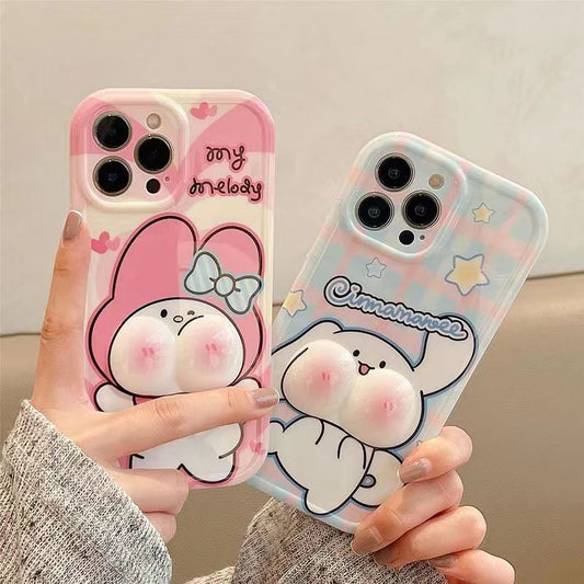 スマホケース  シナモロールとメロディー顔が立体的スマホケース  耐衝撃・防振性能に優れ、高級感あふれるスマホケースで、iPhone に対応
