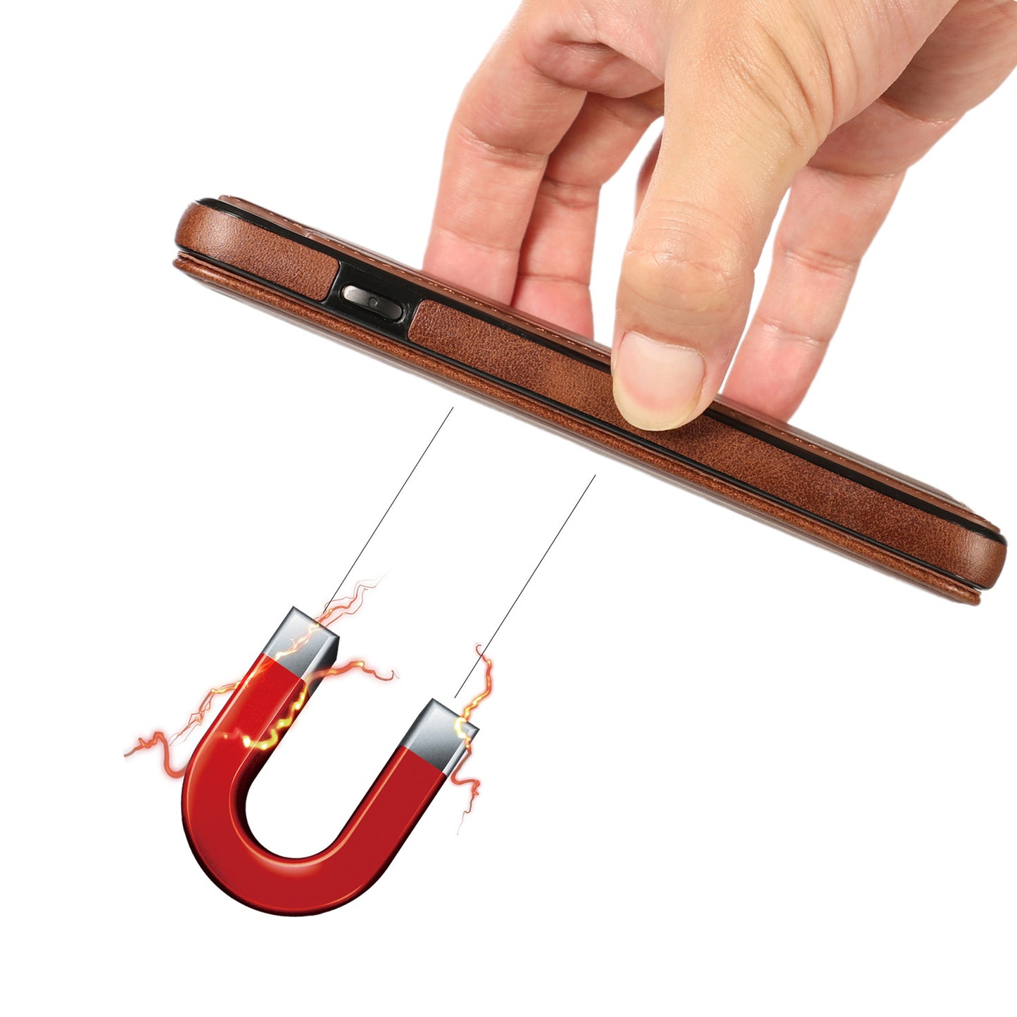手帳型スマホケース  1 体で 3 つの機能を兼ね備えた、  耐衝撃・防振性能に優れ、高級感あふれるスマホケースで、iPhone に対応