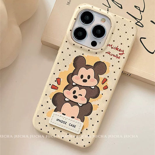 A luxurious smartphone case with stickers, featuring a stacked Mickey Mouse design, excellent shock and vibration resistance, and compatible with iPhones.