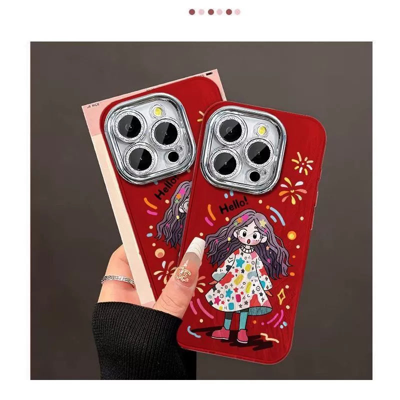 A cute girl with a fireworks background. Design: Made of silicone, this case is shock-resistant and luxurious with a chain. Compatible with iPhones.