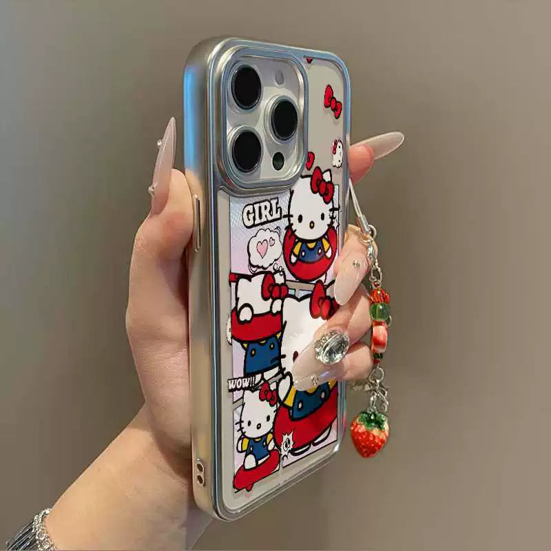 Hello Kitty design silicone, highly shock-resistant, luxuriously decorated smartphone case, compatible with iPhone