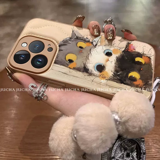 A cute cat design with a cute face, excellent shock and vibration resistance, and a luxurious smartphone case with a string that is compatible with iPhone