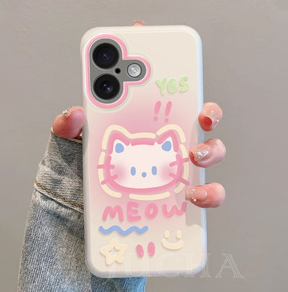 A high-quality smartphone case made of silicone with a cat design called "MEOW" and high impact resistance, compatible with iPhones