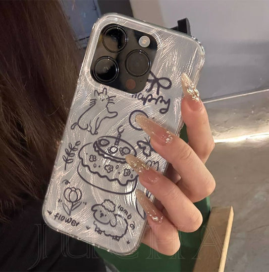 Line design cake and kitten design Made of silicone, highly shock-resistant and luxurious smartphone case, compatible with iPhone