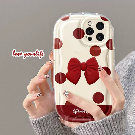 Pokkadot and Bowtie Silicone Full Coverage Luxury Smartphone Case Compatible with iPhone