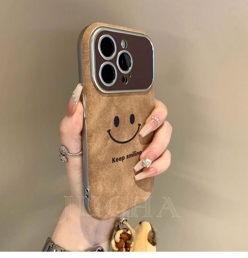 Smiling face design, luxurious smartphone case with drawstring, compatible with iPhone