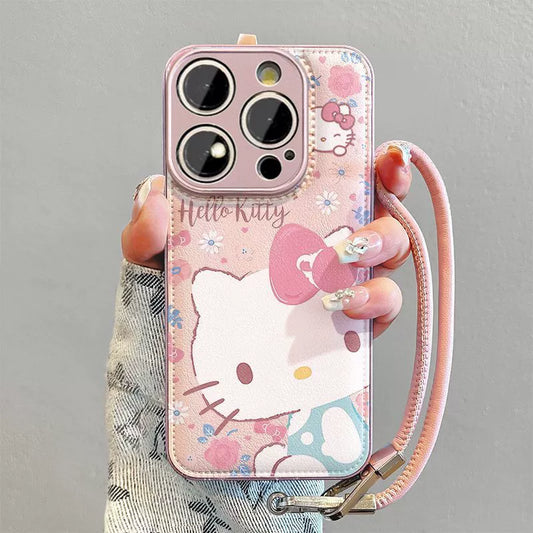 Hello Kitty design, luxurious smartphone case with drawstring, compatible with iPhone