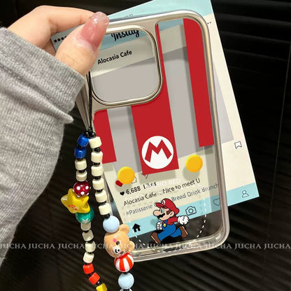 A luxurious smartphone case with a string, featuring a Coin Mario motif, compatible with iPhone