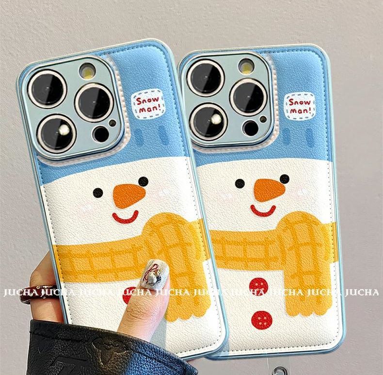 A luxurious smartphone case with a string that has a design of a yeti wearing a scarf, excellent shock and vibration resistance, and is compatible with iPhones.