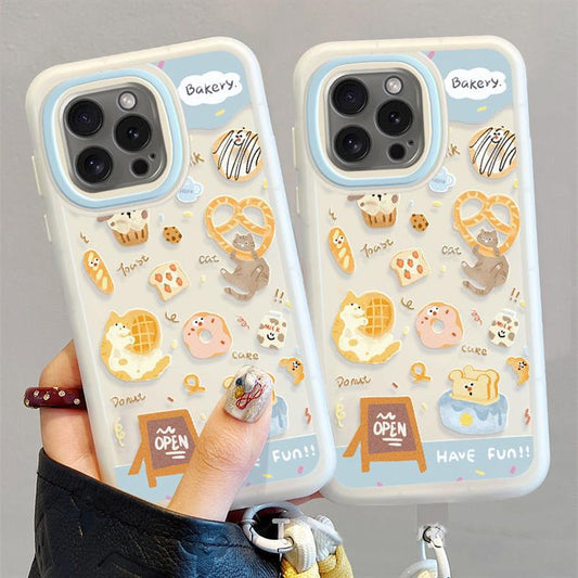 Donut and smiley face design, luxurious smartphone case with drawstring, compatible with iPhone