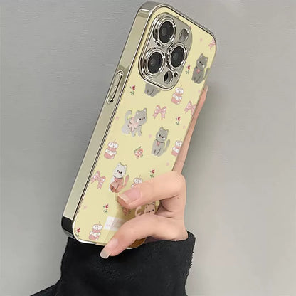 A luxurious smartphone case for iPhone that incorporates bows and cats into the design