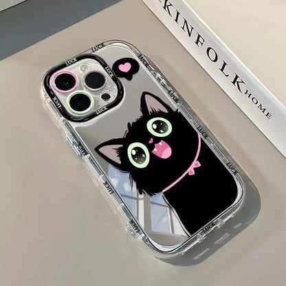 A luxurious smartphone case with a mirrored loving cat design, excellent shock and vibration resistance, and compatible with iPhones.