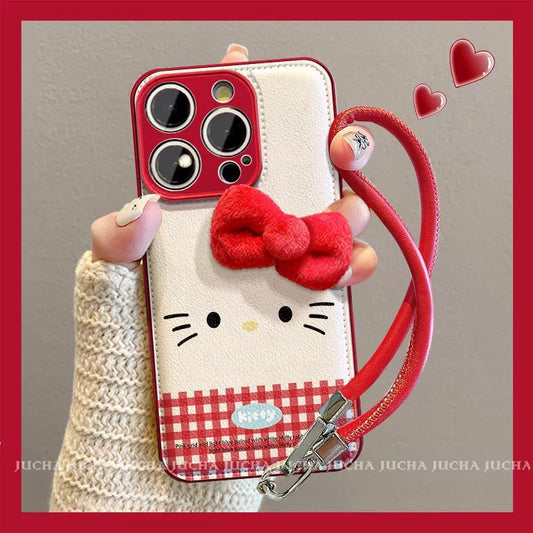 Hello Kitty design, luxurious smartphone case with string and sticker, compatible with iPhone