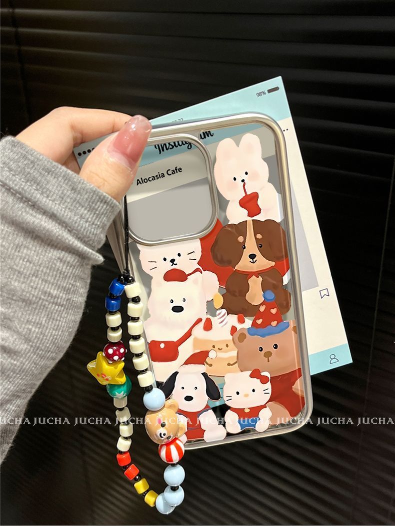 Animal party design, shock-resistant and vibration-proof, luxurious smartphone case with drawstring, compatible with iPhone