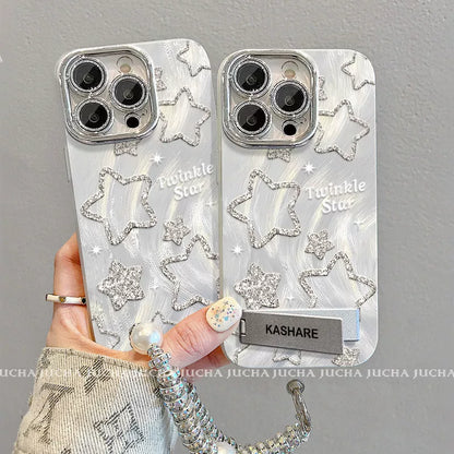 Sparkling stars, full coverage, luxurious bracelet and stand included, smartphone case for iPhone