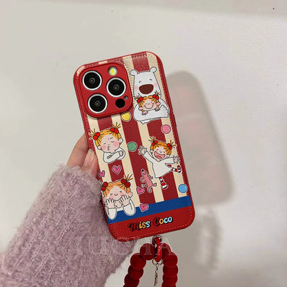 A luxurious, all-over smartphone case with a drawstring that incorporates Coco-chan into the design. Compatible with iPhones