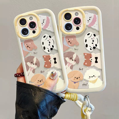 Cute cartoon dog design, luxurious smartphone case with drawstring, compatible with iPhone