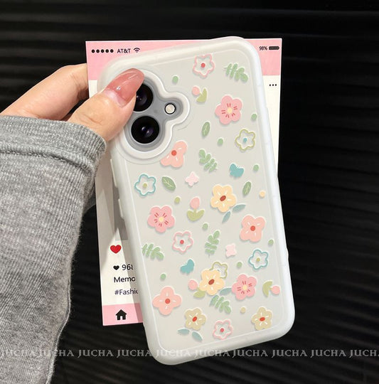 A luxurious smartphone case with a design of green leaves and vibrant flowers, excellent shock and vibration resistance, and compatible with iPhone