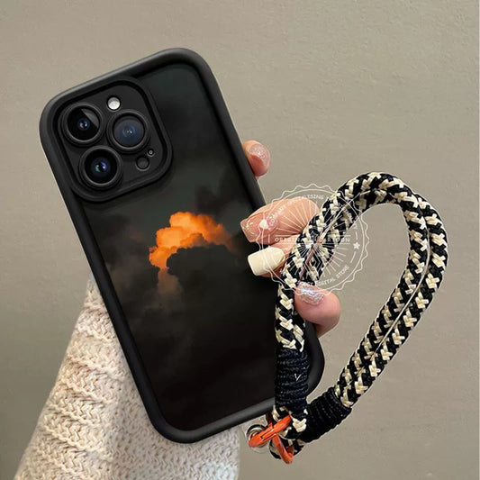 Sunset, clouds &amp; golden waves design. Luxurious smartphone case with drawstring for iPhone.