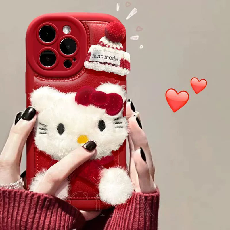 Red Hello Kitty Luxurious smartphone case with stick-on accessories for iPhone