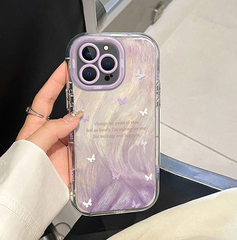 Gradient purple butterfly design. Made of silicone, highly shock-resistant and luxurious smartphone case, compatible with iPhone.