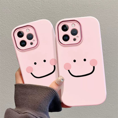 A line drawn smiley face design. A luxurious smartphone case with a drawstring. Compatible with iPhones.