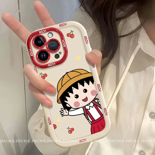 Waving Cherry Little Maruko design Made of silicone, highly shock-resistant and luxurious smartphone case, compatible with iPhone