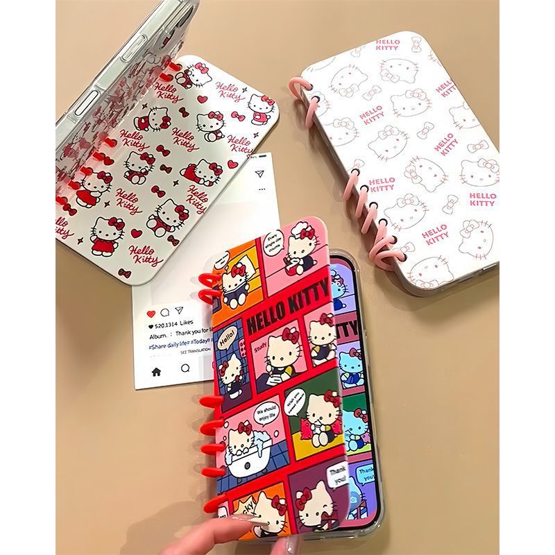 Hello Kitty グラフィティ スタイル キャラクターの柔らかい 折りたたみ式 ノート型 スマホケース  iPhone に対応